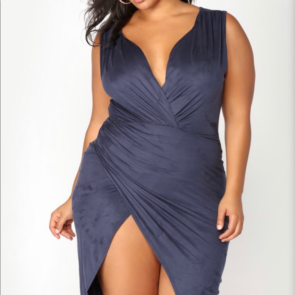 Blue suede like navy blue dress